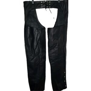 Guide Gear Men's Leather Biker Chaps Size Large Zip And Button Down Leg